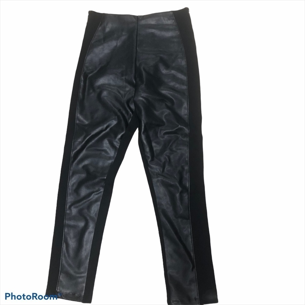 Shinester Black leggings‎ with pho leather panel L